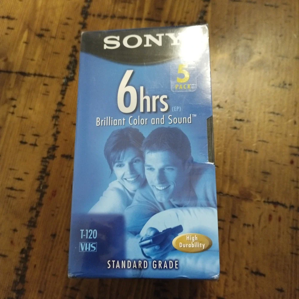 Sony T-120 VHS Blank Tapes Standard Grade 6 Hour 5-Pack New Old Stock T-120VL/WA